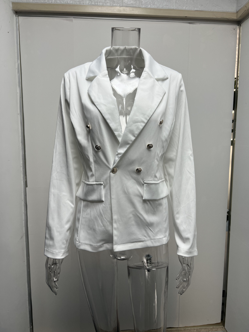 Stile di abbigliamento femminile giacca doppiopetto alla moda e semplice a maniche lunghe per donna_voghion.com
