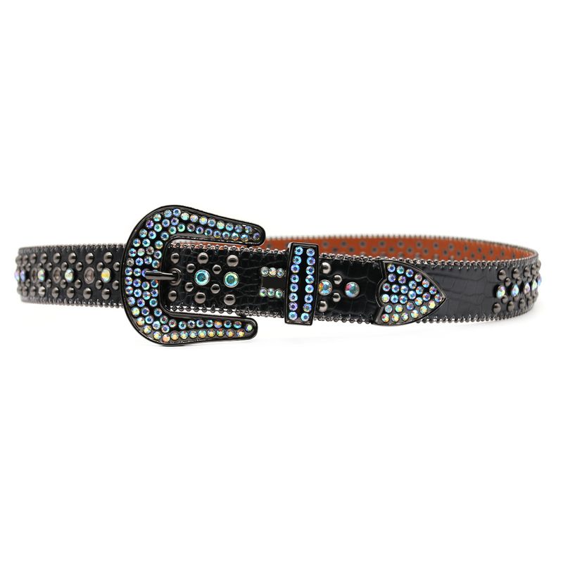 Water Diamond Belt Y2K Unisex Universal Rivet Zinc Alloy Small Crocodile Pattern Personalized Trendy Fashion_voghion.com
