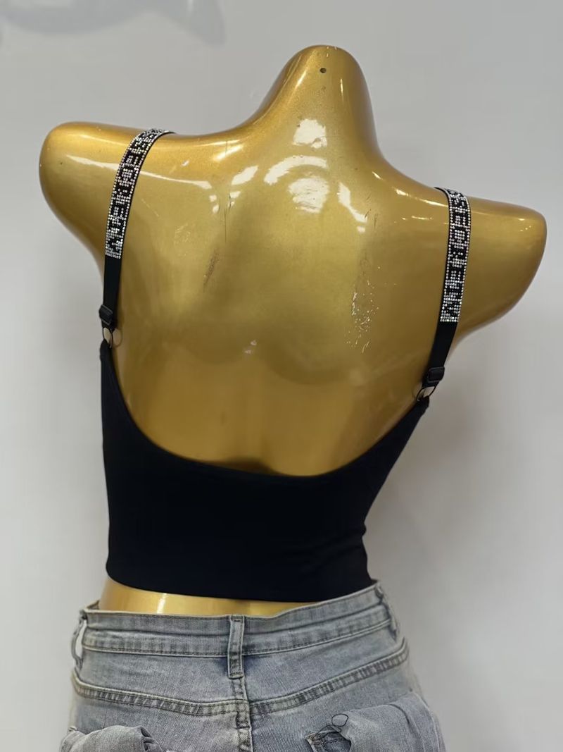 Abbigliamento da donna Nuovo di media lunghezza a forma di U dello stesso stile bellissima tracolla con lettera posteriore avvolgente sul petto tazza in lattice più canotta femminile lavorata a maglia grassa_voghion.com
