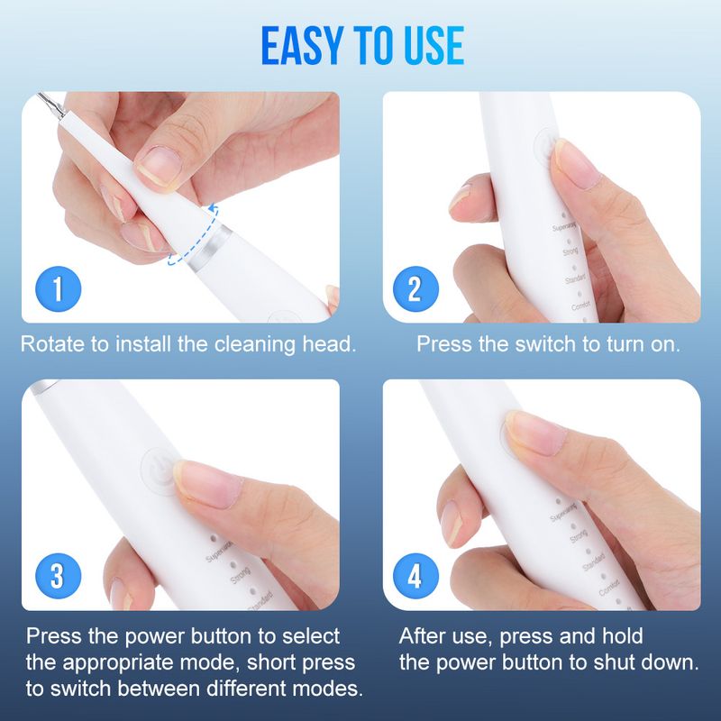 Elektrisk ultralyds-tandrenser Tandstensfjerner Rengøring Whitening Scaler Dental Calculus Remover Udskiftelig tandbørste_voghion.com