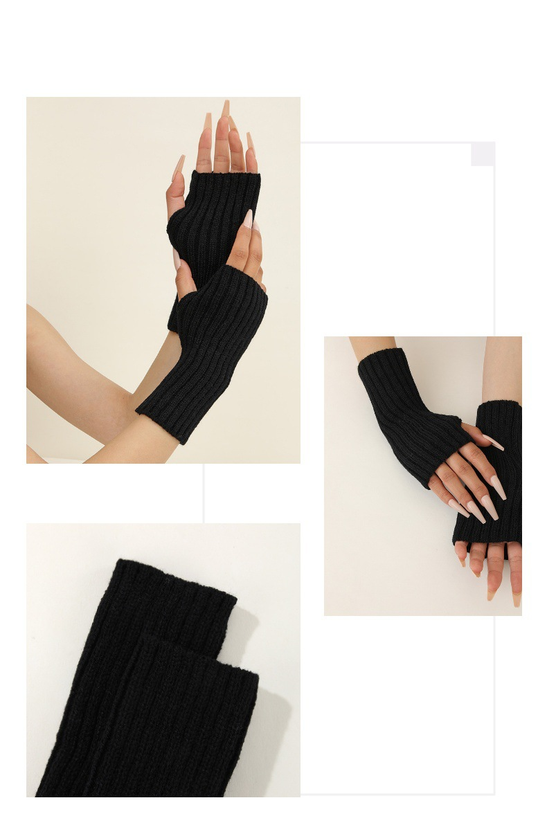 Winter new half finger knitted gloves for women warm solid color student all-match casual gloves_voghion.com