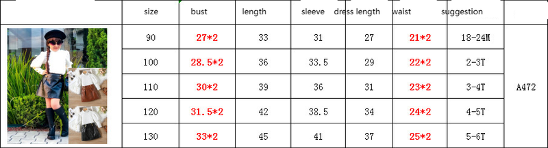 Kinderkleidung Rollkragenpullover Blase Ärmel Langarm Top Mode Knopf PU Lederrock Zweiteiliger Mädchenanzug_voghion.com