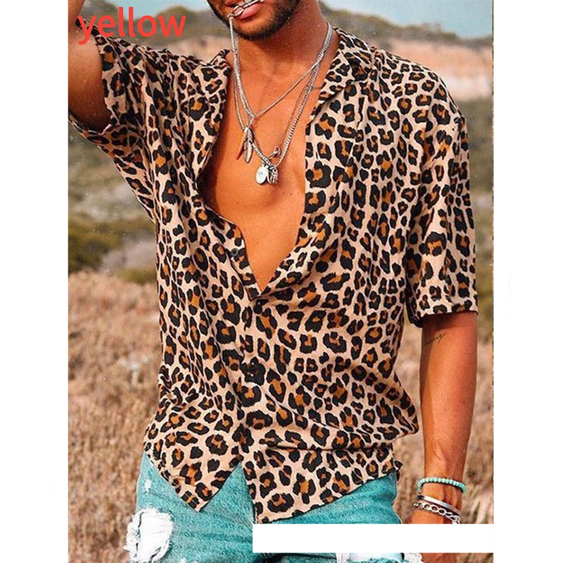 Cămașă hawaiană pentru bărbați, imprimată 3D, cu imprimeu leopard, retro_voghion.com