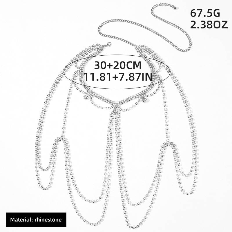New Fashion Sparkling Diamond Water Drop Zircon Tassel Chest Chain Dinner Shoulder Chain Necklace Body Chain Water Diamond Chain Women's Accessori_voghion.com