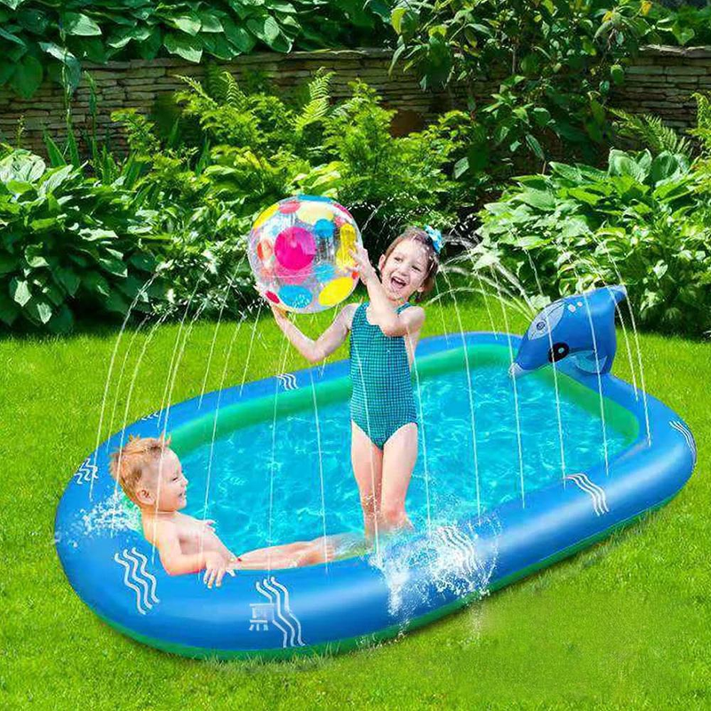 Inflatable Dolphin & Dinosaur Splash Pool For Kids - Baby Water Play Center With Built-In Sprayer Outdoor Inflatable Wading Pool_voghion.com
