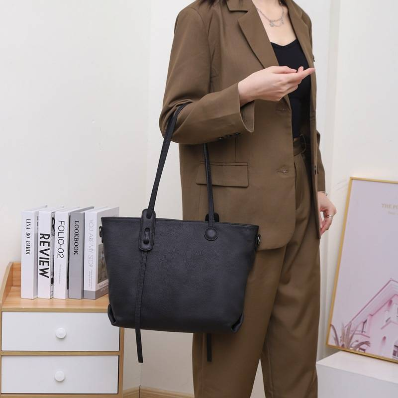 Leather Tote Bag, One Shoulder Briefcase, Data Carrying And Storage Bag, Top Layer Cowhide Computer Bag 9902_voghion.com