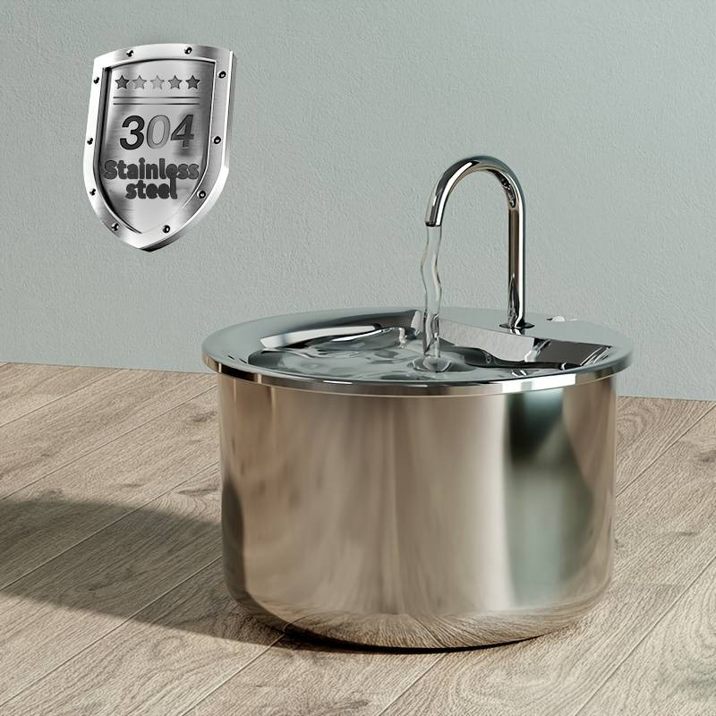 Fontaine à eau automatique pour animaux de compagnie en acier inoxydable | Distributeur d'eau silencieux pour chats et chiens, alimenté par USB, avec bassin anti-éclaboussures, grande capacité de 2,5 L_voghion.com