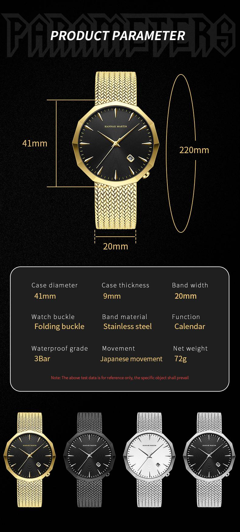 Hannah Martin Men's Watch New Stainless Steel Band Men's Watch Casual Simple Calendar Quartz Waterproof Angular Watch_voghion.com