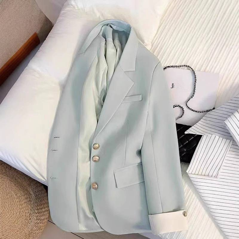 Blazer Feminino de Primavera – Roupa Casual para Escritório, Corte Slim em Poliéster Elástico, Casaco Pequeno e Grande (Preto, Cinza, Bege, Vermelho, Azul-Céu)_voghion.com