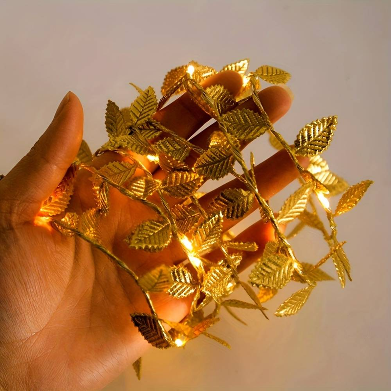 3pcs 20 LED Golden Foil Leaf Garland Lights-2m/6.56ft Battery-Powered Twinkling String Lights For Christmas & Party Decor,Bedroom, Living Room, Office_voghion.com