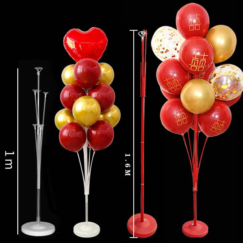 Clear Balloon Stand Holder For Table Decorations - Adjustable Height 1m/1.3m/1.6m - Wedding, Birthday, Party Balloon Arch Base (White & Red)_voghion.com