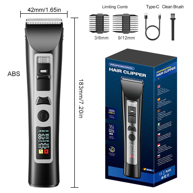 Professional Waterproof Cordless Hair Clipper For Men & Pets - Rechargeable Titanium Alloy Blade, Fast Charging, Low Noise, Home & Salon Use_voghion.com
