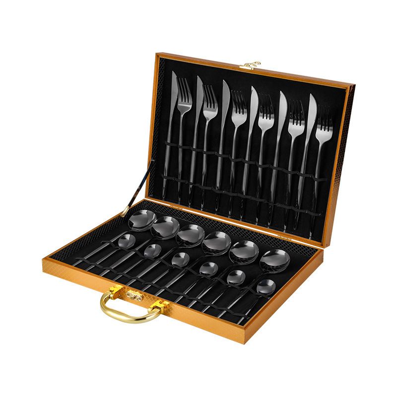 Steakmesser, Gabel und Löffel im Western-Stil aus Edelstahl, 24-teiliges Set in Geschenkbox, Küchengeschirr als Festivalgeschenk_voghion.com