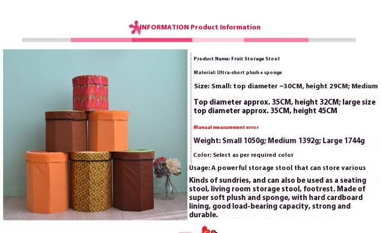 Foldable Fabric Storage Stool - Multi-Fruit & Tree Stump Design, 100kg Capacity, Space-Saving Kids Seat (29x30cm)_voghion.com