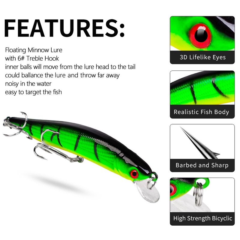Fishing Floating Minnow Bionic 10 Colors Plastic Hard 8.5G 10CM Lure Bait_voghion.com