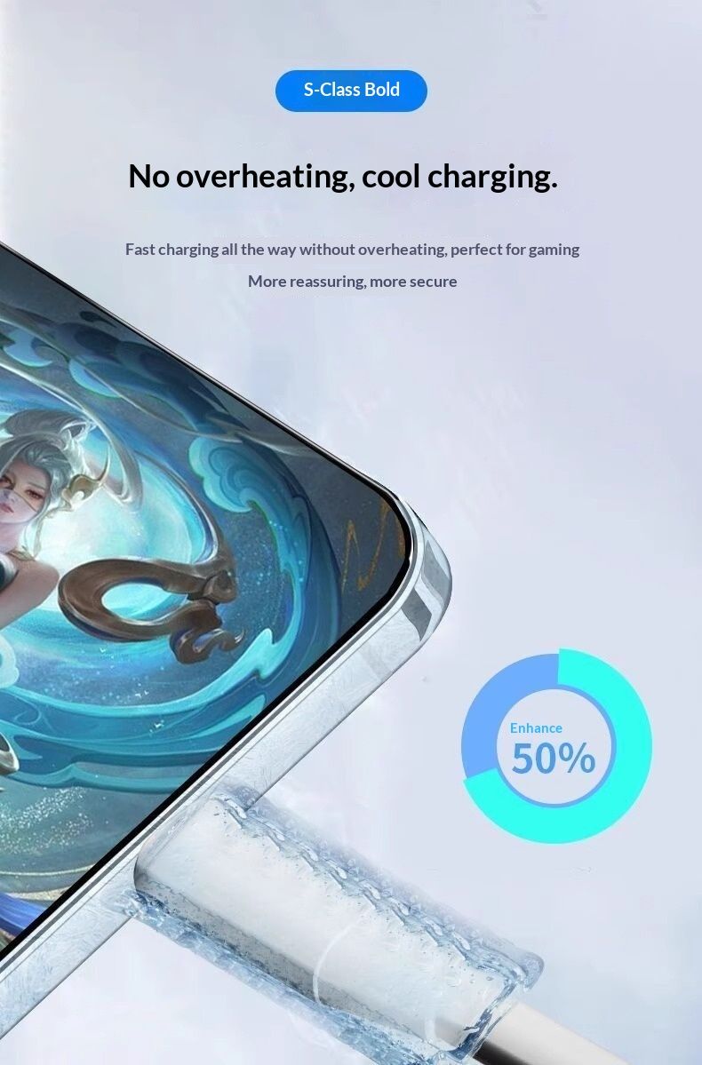 Câble de charge Digitex 120 W renforcé 6 A ultra-rapide Python compatible avec les téléphones Android Huawei Type-C_voghion.com