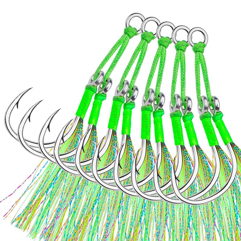 Sea Boat Slow Jigging Iron Plate Double Bright Wire Lure Bait With Hair Hook Fishing Gear Accessories 2 Pairs/Pack_voghion.com