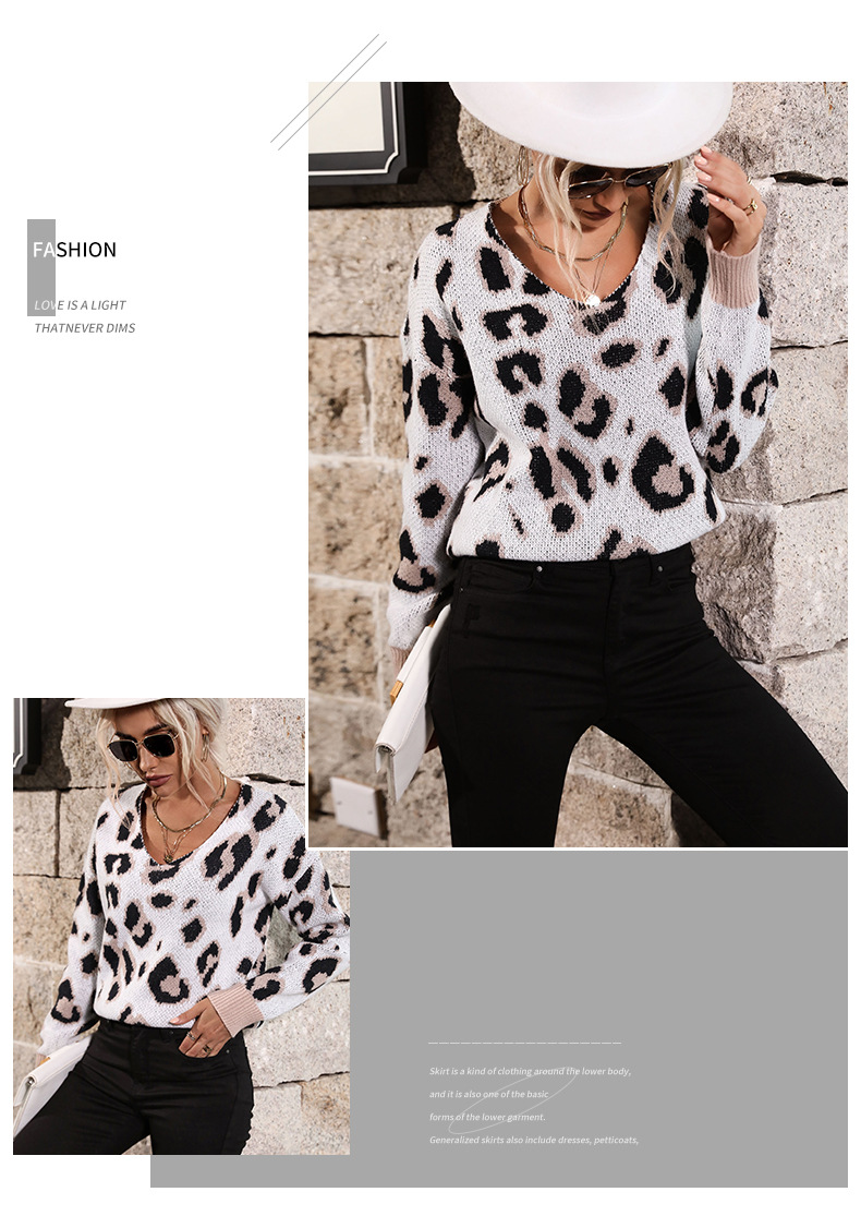 Abbigliamento donna stazione indipendente autunno e inverno maglione con scollo a V con stampa leopardata a maniche lunghe da donna di nuova moda_voghion.com