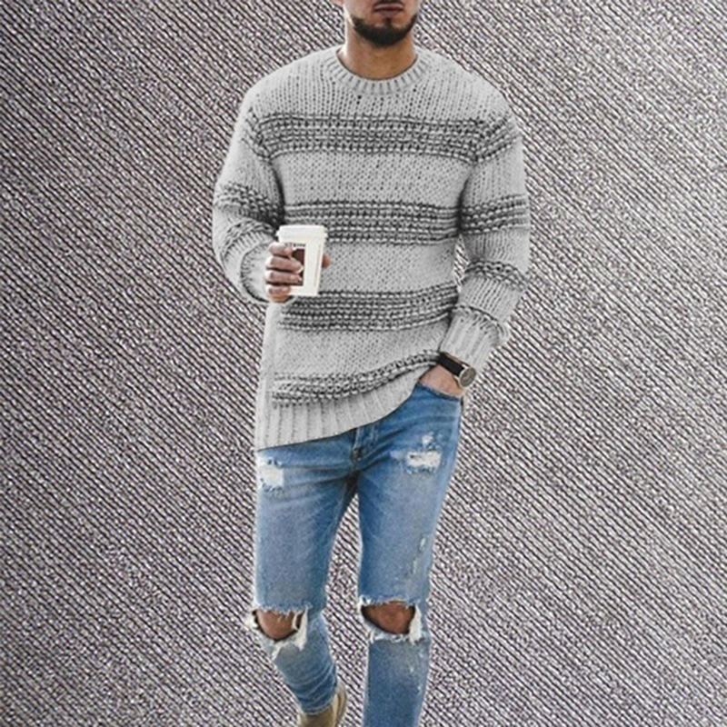 2024 Sweter męski Jesień i Zima Nowe Produkty Dzianina Duży Pasiasty Sweter Casual_voghion.com