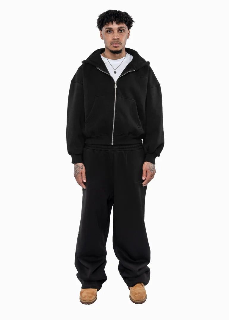 Men’s 3D Printed Hoodie & Jogger Set – Custom Streetwear Zip-Up Sweatshirt & Trousers (Black/Grey, XS-6XL)_voghion.com