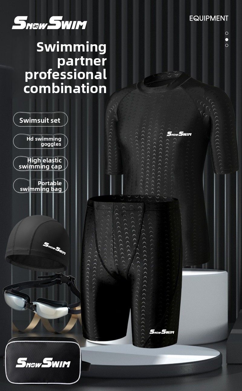 Men's Shark Skin Polyester Swimwear Swim Trunks Five-Point Shorts Quick-Dry Anti-Embarrassment Loose Fit Plus_voghion.com