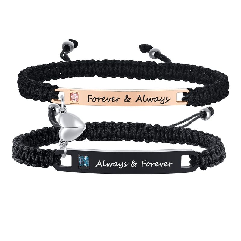 Couple Brs Adjustable Titanium Cuban Black And White Heart Magnetic Inlaid Diamond Stainless Steel Curved Chain_voghion.com