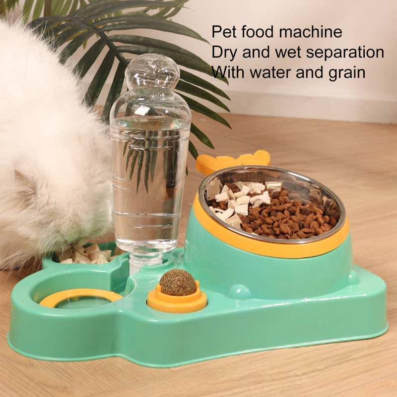 Tigela para animais de estimação Guangying 500ml/450ml, grande capacidade, design com sifão, inclinação de 15 graus, 5 em 1, tigela para alimentação de água, cães e gatos, uso diário_voghion.com