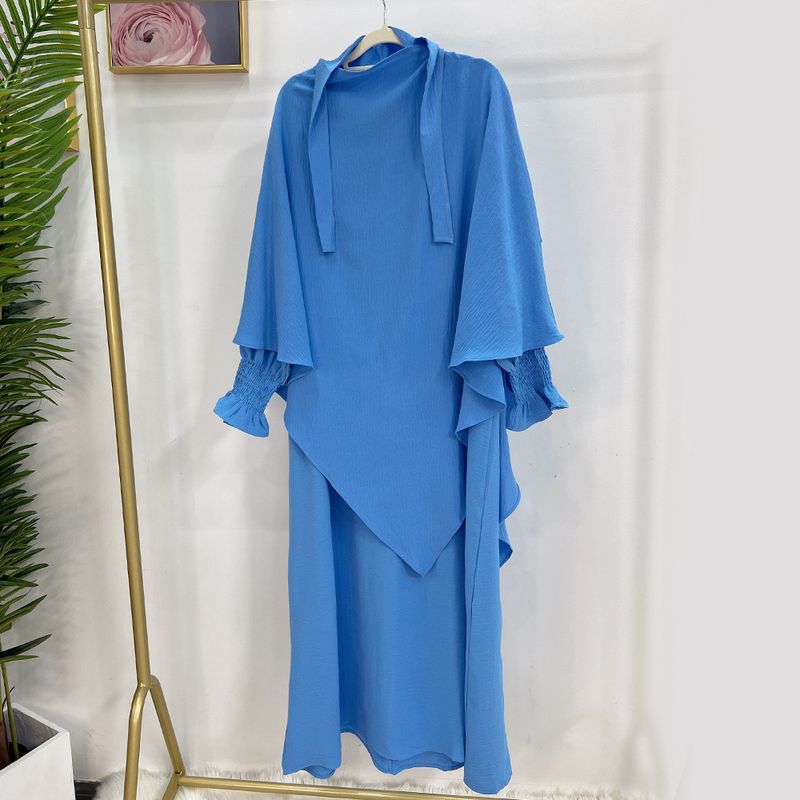Damenbekleidung Dubai Türkisches einfarbiges Kleid mit Kopftuch LR591 + Hj907_voghion.com