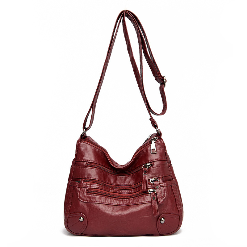 Soft leather fashionable double-layer satchel Korean version large-capacity washing leather small bag_voghion.com