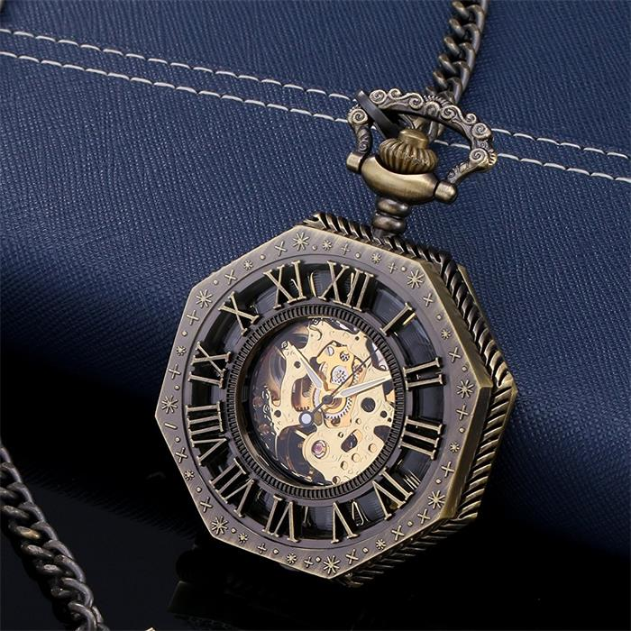 New creative retro retro clamshell mechanical pocket watch men's and women's Roman numerals hollowed-out creative table gift watch_voghion.com
