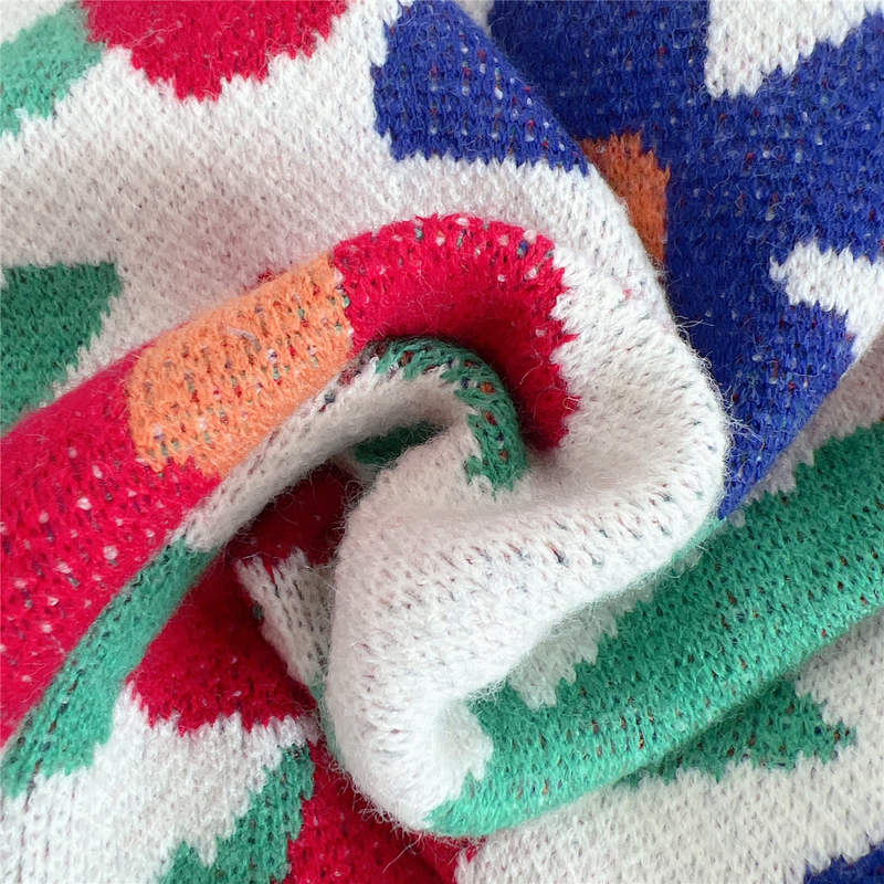 Dámský nový podzimní a zimní barevný pletený svetr s dlouhým rukávem, kulatým výstřihem a velkým květem_voghion.com