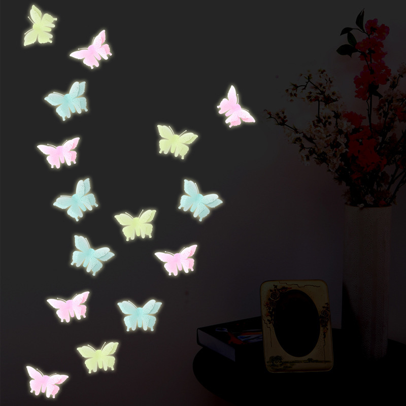 Mariposa luminosa de 7,8 cm, 6 piezas por juego, artesanía de plástico de mariposa simulada, pegatina de pared de mariposa luminosa tridimensional 3D_voghion.com