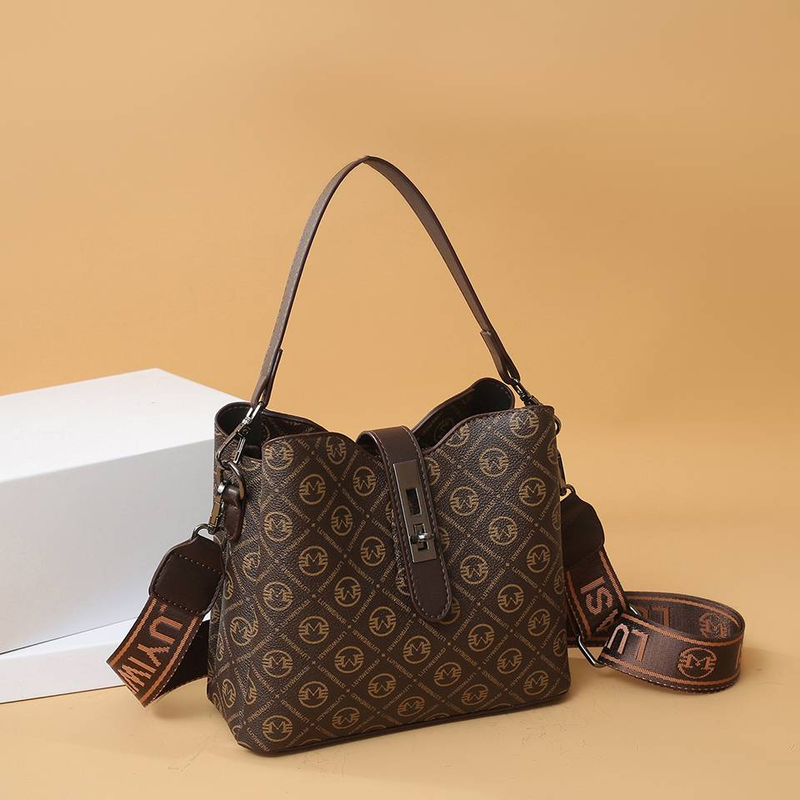 Bolso tipo cubo para mujer nuevo 2024, bolso de hombro con estampado vintage, bolso bandolera con correa ancha_voghion.com