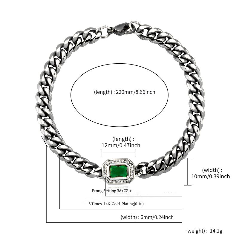 Unisex smykker mode rektangulært farvet zirkonium armbånd hvid smaragd mænd og kvinder Samme stil par smykker_voghion.com