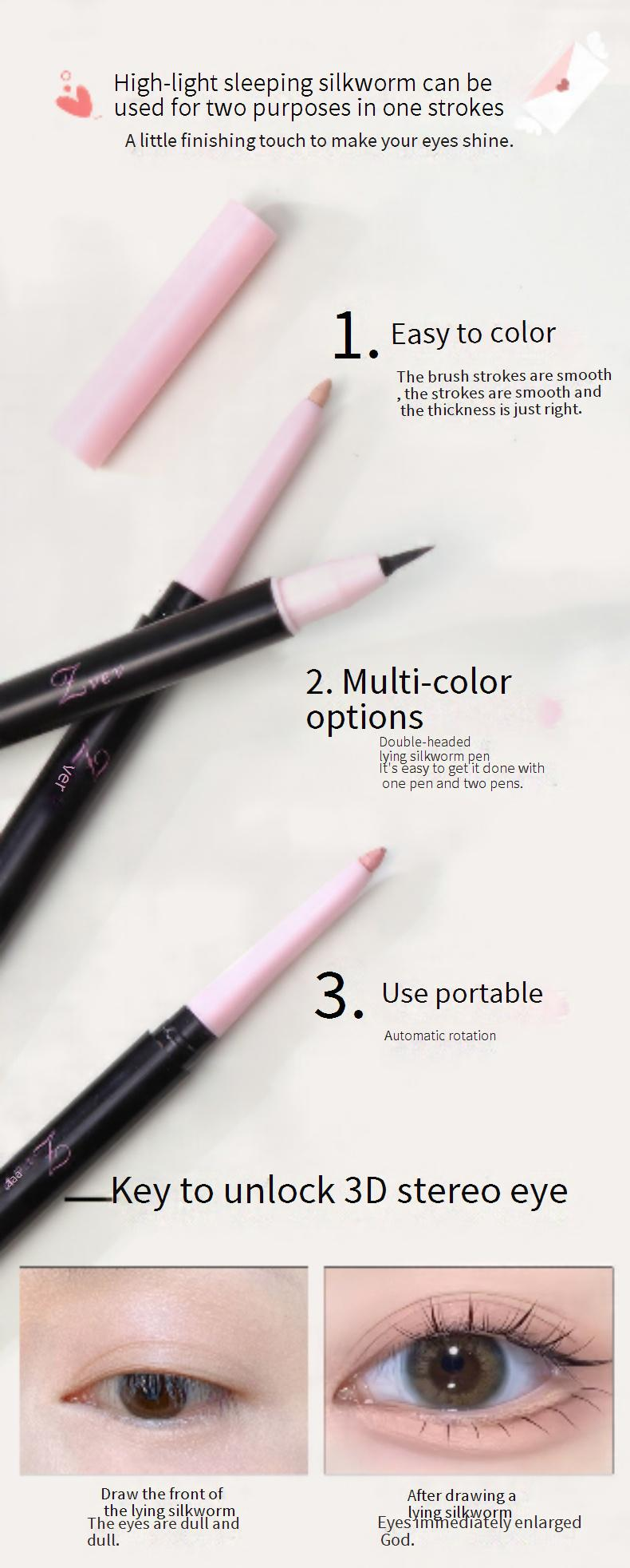 Kombination av ögonskugga och liner, Bright Eyes, dubbelhövdad ögonpåsepenna, naturlig skuggning, highlighter, ljusare ögonpåse, multifunktionell eyeliner_voghion.com