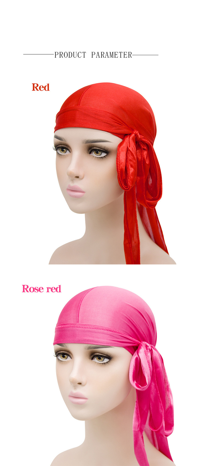 Lenço longo estilo pirata com faixa para cabeça para homens e mulheres (proteção de cabelo respirável e brilhante, nó ajustável, 100% poliéster, acessório de moda)_voghion.com