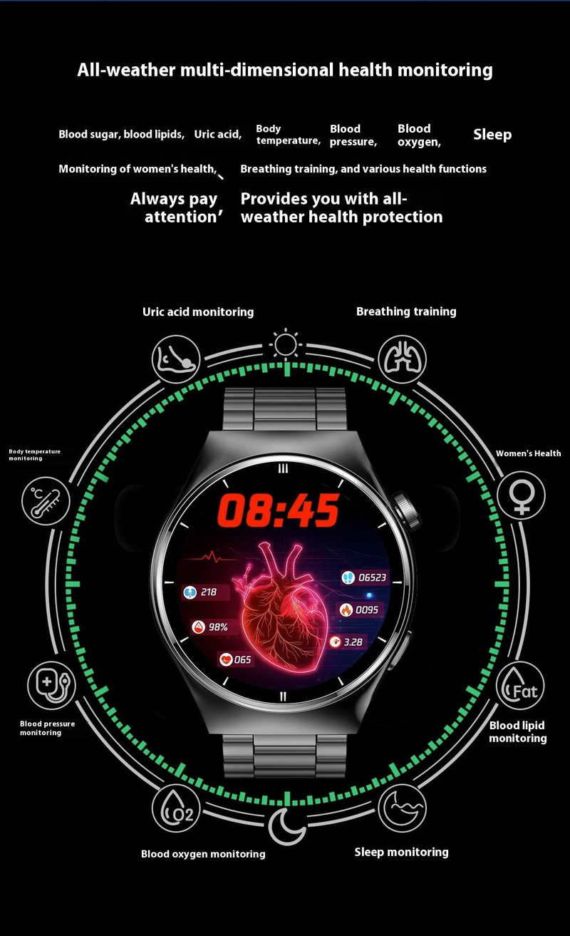 Smart Watch With Non-Invasive Blood Glucose Monitoring, Blood Oxygen, Heart Rate, Sleep Tracking & Bluetooth Calling_voghion.com