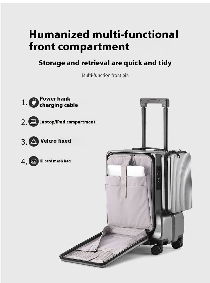 Bagaglio a mano da 20" con telaio in alluminio, porta di ricarica USB, apertura frontale e lucchetto TSA - Valigia leggera e resistente per viaggi d'affari_voghion.com