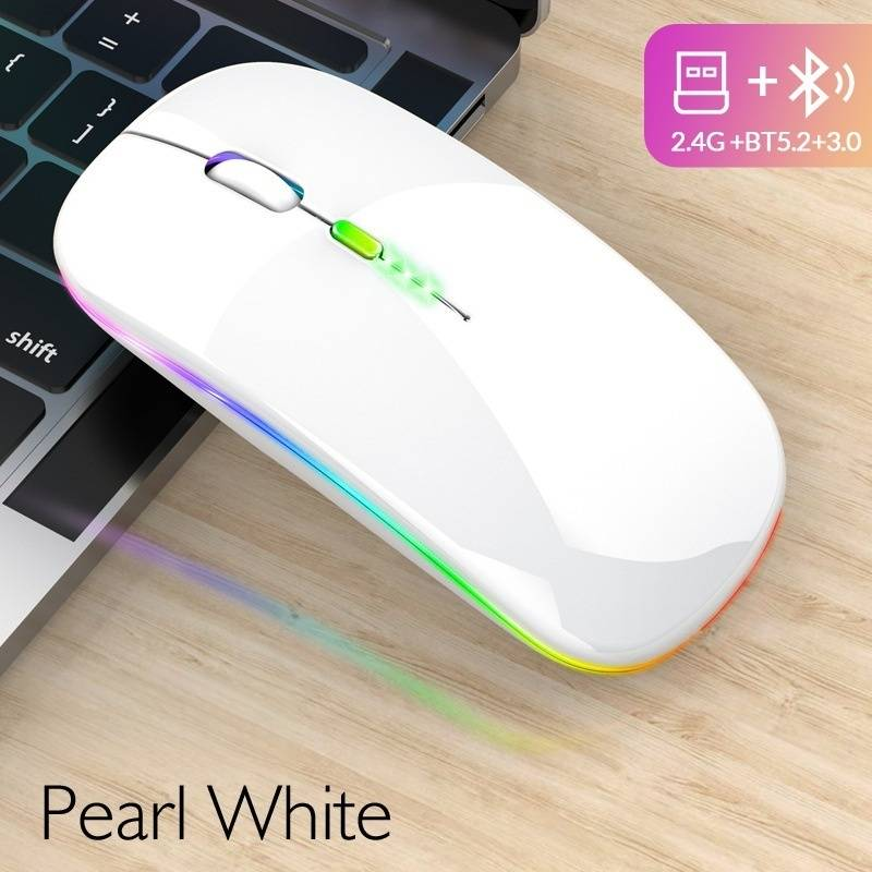 Wireless Bluetooth Mouse Rechargeable Silent Click Dual Mode For Laptop Tablet PC Office Gaming Ergonomic Design 1200/1600 DPI Adjustable_voghion.com