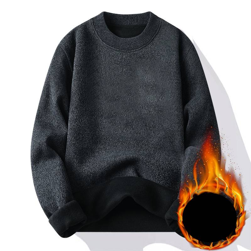 Men's Clothing Fleece-Lined Sweater Winter Warm Knit Pullover Soft Chenille Thermal Long Sleeve Casual Tops (Black, Beige, Dark Grey, Navy, Teal)_voghion.com