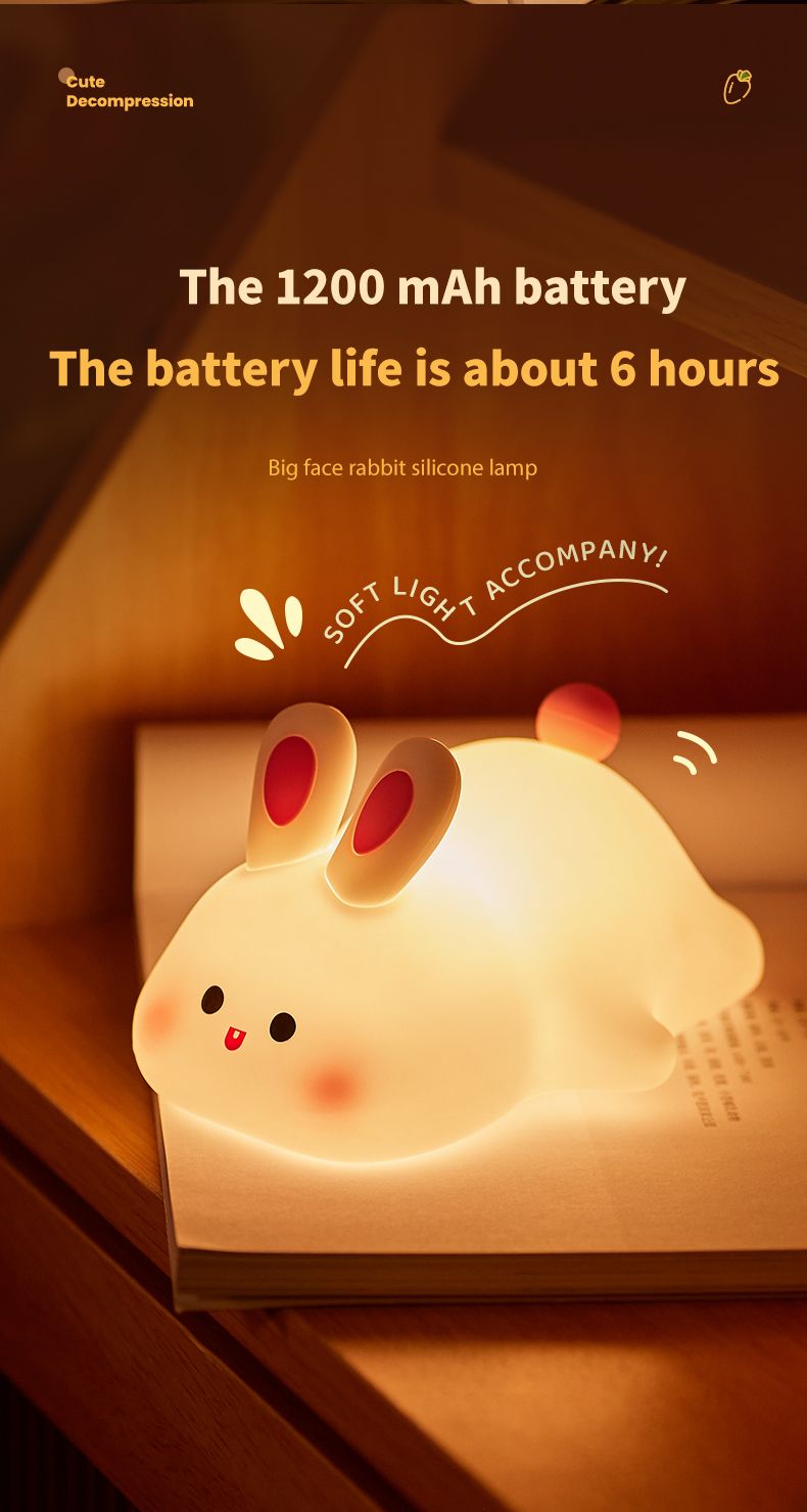 Luce notturna in silicone a forma di coniglio con grande faccia, papà, non c'è bisogno di sparare, protezione per gli occhi USB, luce di sicurezza a LED da comodino_voghion.com