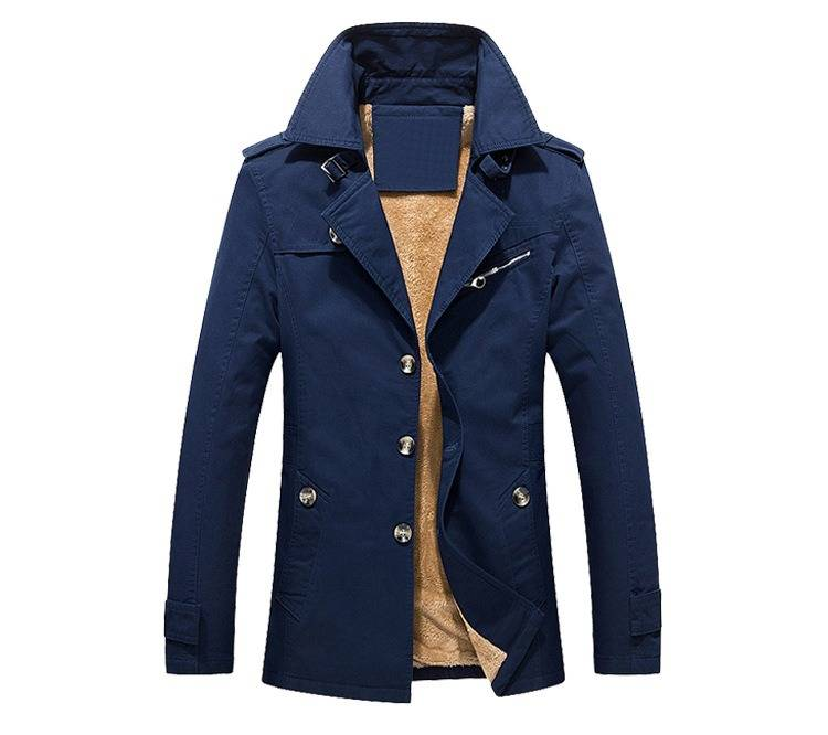 Men’s Washed Cotton Jacket – Fleece-Lined Winter Coat With Stand Collar & Button Closure (M-5XL)_voghion.com