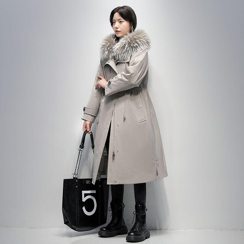 Damen-Winterparka mit herausnehmbarem Kaninchenfellfutter und weißem Waschbärbesatz – Langer Kapuzenmantel für kaltes Wetter, elegant und warm_voghion.com