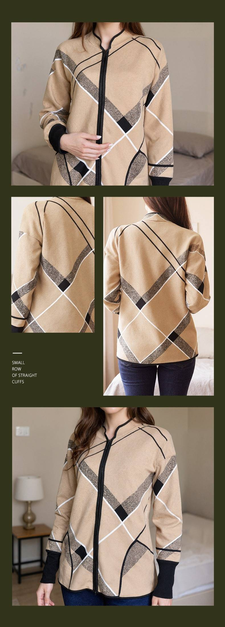 Cardigan casual da donna in maglia a quadri - Cappotto oversize in tweed spesso con apertura frontale per la primavera e l'autunno_voghion.com