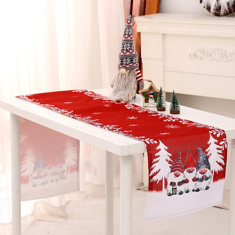 Christmas Table Runner With Santa & Snowflake Print - Festive Holiday Decor For Dining Table, Home Decor, Cotton Linen Fabric_voghion.com