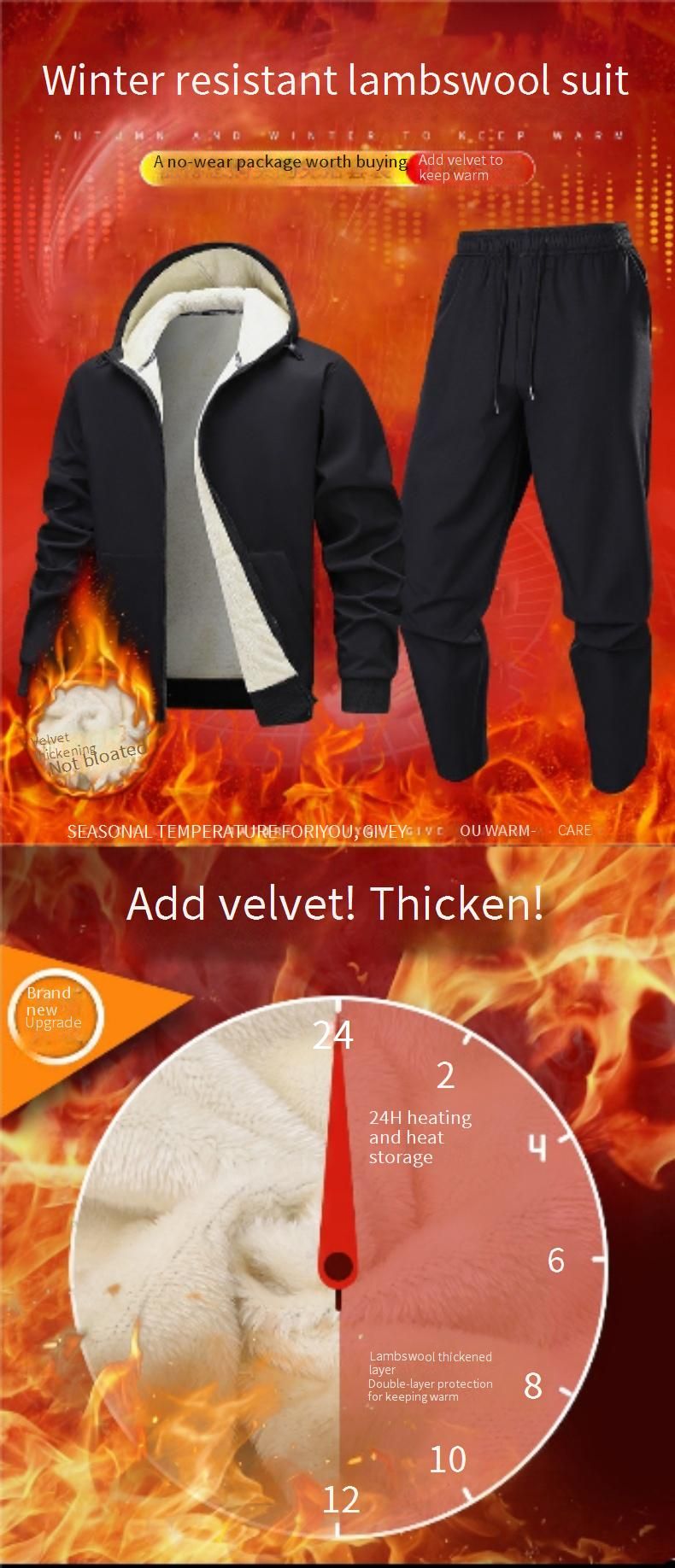 Conjunto deportivo con sudadera y forro de sherpa para hombre – Conjunto de invierno EuroFit™ con forro polar térmico (negro) – Interior cepillado antipilling para mayor calidez durante todo el día_voghion.com