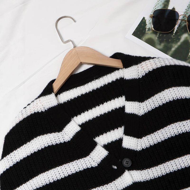 Soft V-Neck Striped Cardigan – Lightweight & Comfortable Open-Front Knit Sweater_voghion.com