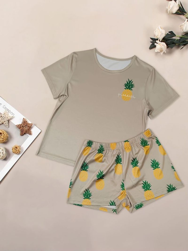 Conjunto de pijama de verano para mujer: camiseta y pantalones cortos de poliéster suave y transpirable, ideal para estar en casa, en la residencia universitaria y para viajar (tallas S-Xxl, colores combinados)_voghion.com