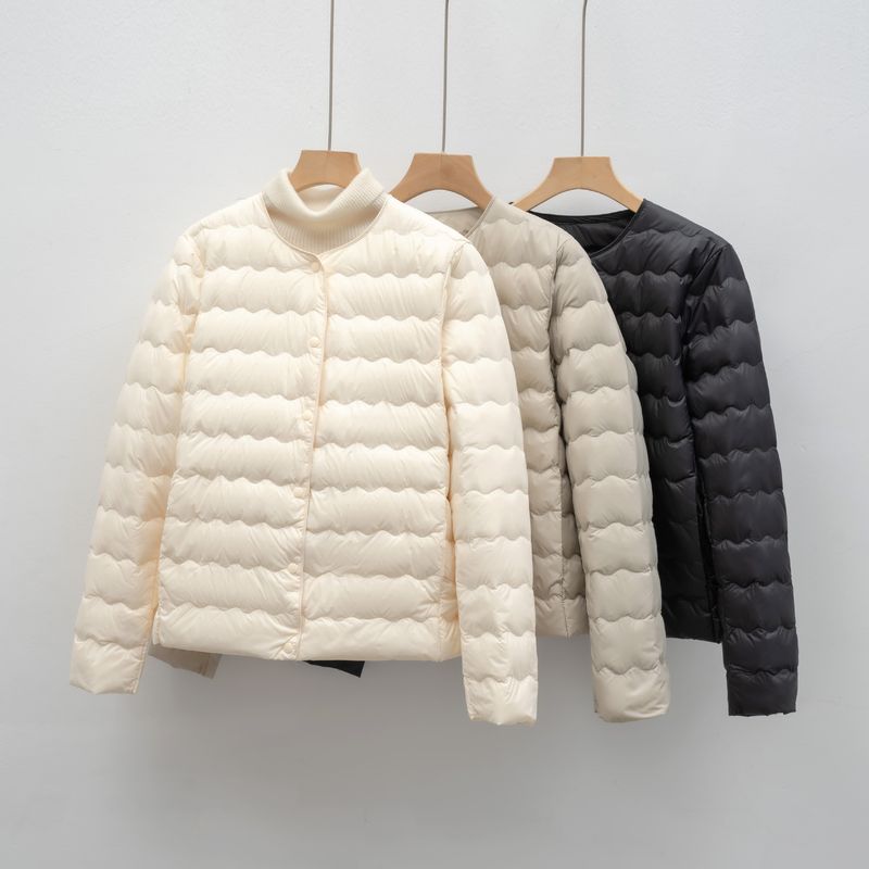 Pinghu Chixin Liner New National Standard 90 Versatile Round Neck Simple Wave Pattern Autumn Winter Coat Down Jacket For_voghion.com