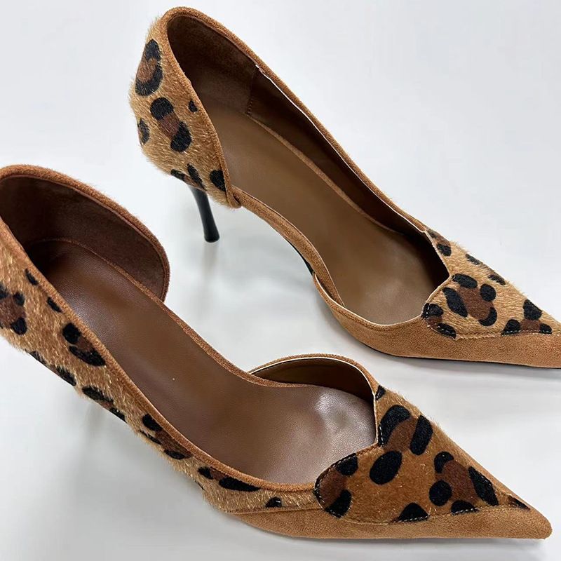 Escarpins à talons hauts léopard à bout pointu tendance, nouvelle collection printemps 2025, Melard, bouche peu profonde, sexy, mode, chaussures simples pour femmes, confortables_voghion.com